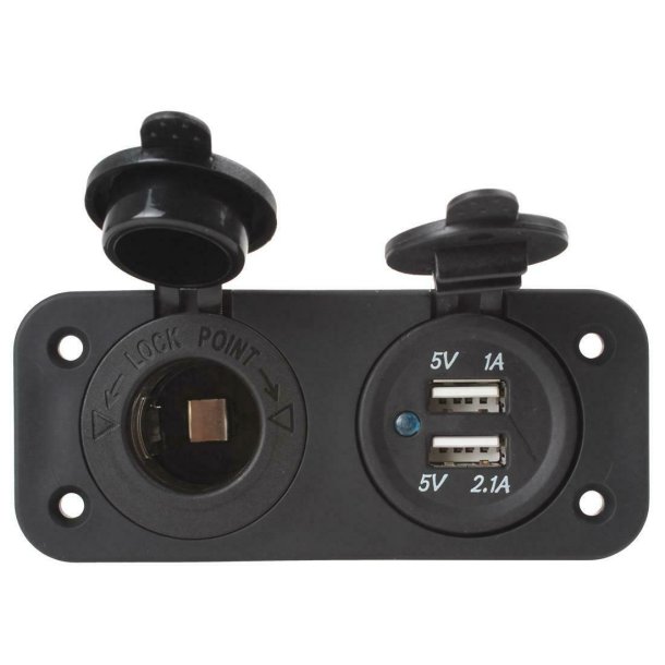 Cigarstik Dobelt M/ 1 USB,12V Stnktt