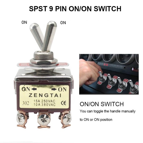Vippe Kontakt, ON/ON. 9 Pins -  Toggle Switch