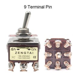 Vippe Kontakt, ON/ON. 9 Pins -  Toggle Switch