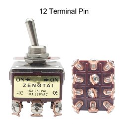 Vippe Kontakt, ON/ON. 12 Pins -  Toggle Switch