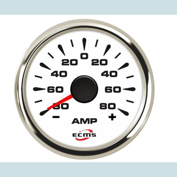 Amperemeter 9-32 V, 52 mm. Hvid/Slv  ECMS