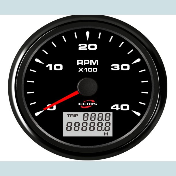 Omdrejningst�ller 9-32V, 85 mm. 0-4000 Rpm. Sort/Sort  ECMS