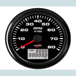 Omdrejningst�ller 9-32V, 85 mm. 0-8000 Rpm. Sort/Sort  ECMS