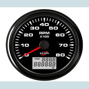 Omdrejningst�ller 9-32V, 85 mm. 0-8000 Rpm. Sort/Sort  ECMS