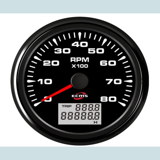 Omdrejningst�ller 9-32V, 85 mm. 0-8000 Rpm. Sort/Sort  ECMS
