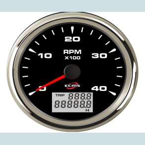 Omdrejningst�ller 9-32V, 85 mm. 0-4000 Rpm. Sort/S�lv  ECMS