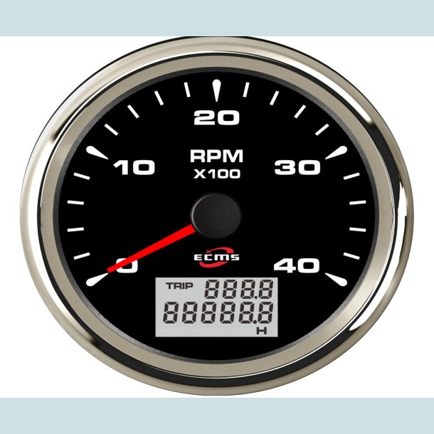 Omdrejningst�ller 9-32V, 85 mm. 0-4000 Rpm. Sort/S�lv  ECMS