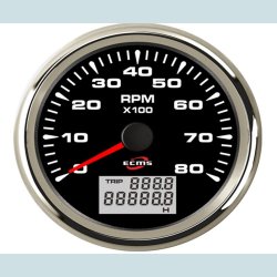 Omdrejningst�ller 9-32V, 85 mm. 0-8000 Rpm. Sort/S�lv  ECMS