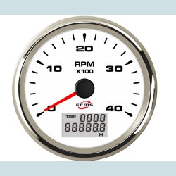 Omdrejningst�ller 9-32V, 52 mm. 0-4000 Rpm. Hvidt/S�lv  ECMS
