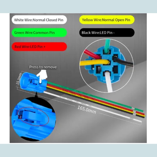 Tryk Kontakt, OFF/ON, Horn, 16 mm. Vandtt,  m/ledninger