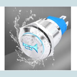 Tryk Kontakt, OFF/ON, Horn, 16 mm. Vandtt,  m/ledninger