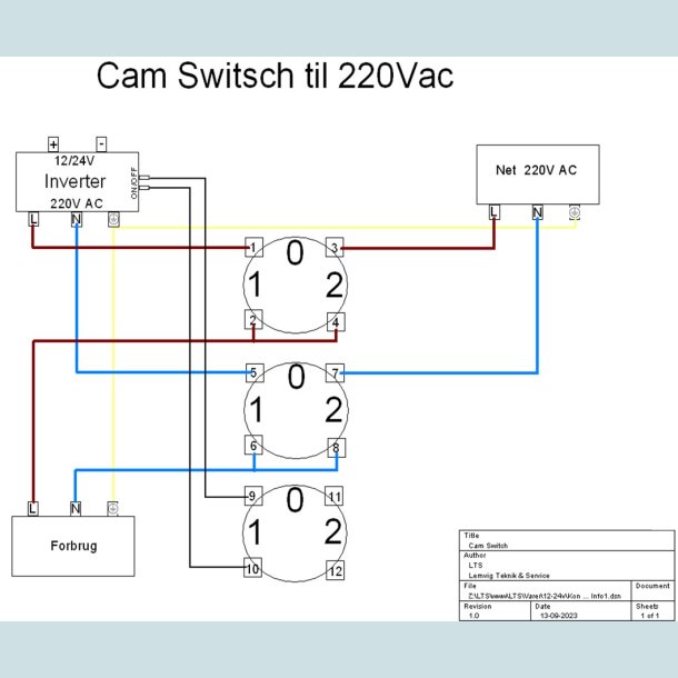 Drejeomskifter 3 pos. 1-0-2, Cam Switch
