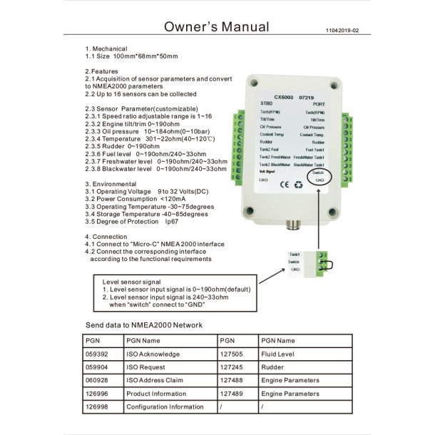 NMEA 2000 Converter Box, op til 16 sensorer