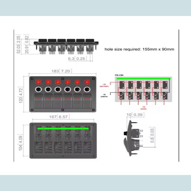 El Panel 12/24V  6 kontakter med sikringer
