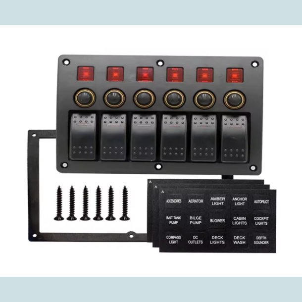 El Panel 12/24V  6 kontakter med sikringer