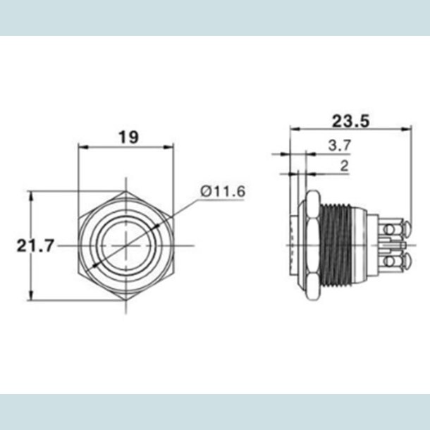 Tryk Kontakt, OFF/ON,  16 mm. Hj, Vandtt