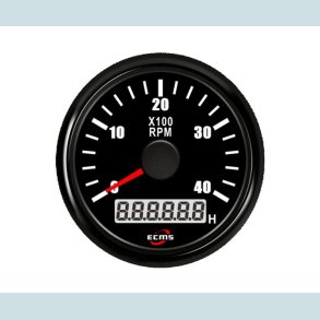 Omdrejningstller 9-32V, 52 mm. 0-4000 Rpm. Sort/Sort  ECMS