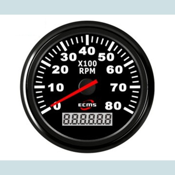 Omdrejningst�ller 9-32V, 52 mm. 0-8000 Rpm. Sort/Sort  ECMS