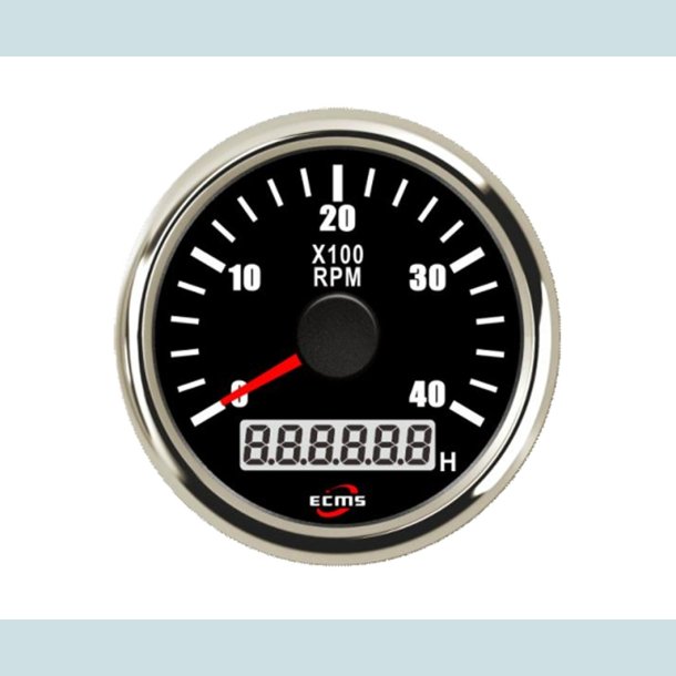 Omdrejningst�ller 9-32V, 52 mm. 0-4000 Rpm. Sort/S�lv  ECMS