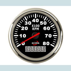 Omdrejningst�ller 9-32V, 52 mm. 0-8000 Rpm. Sort/S�lv  ECMS