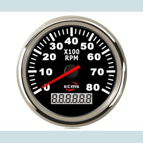 Omdrejningst�ller 9-32V, 52 mm. 0-8000 Rpm. Sort/S�lv  ECMS