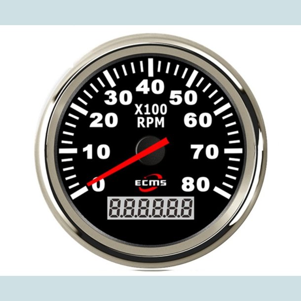 Omdrejningst�ller 9-32V, 52 mm. 0-8000 Rpm. Sort/S�lv  ECMS