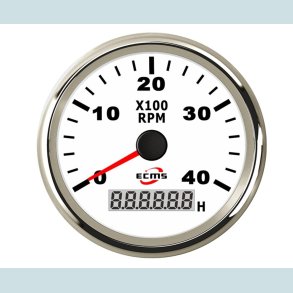 Omdrejningst�ller 9-32V, 52 mm. 0-4000 Rpm. Hvidt/S�lv  ECMS