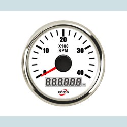 Omdrejningst�ller 9-32V, 52 mm. 0-4000 Rpm. Hvidt/S�lv  ECMS