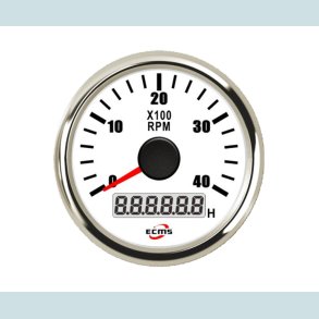 Omdrejningstller 9-32V, 52 mm. 0-4000 Rpm. Hvidt/Slv  ECMS