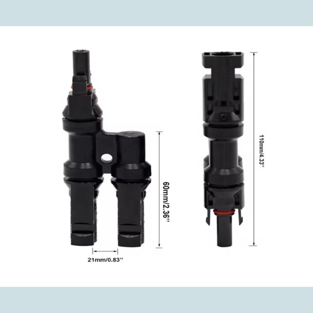 MC4 Solar adapter, 2 til 1   han/hun, vandtt, IP67  30A