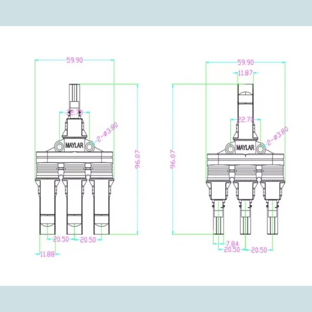MC4 Solar adapter, 3 til 1   han/hun, vandtt, IP68  30A