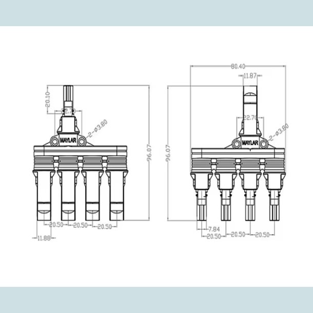 MC4 Solar adapter, 4 til 1   han/hun, vandtt, IP68  30A