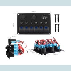 El Panel 12/24V  6 kontakter/USB/Voltmeter
