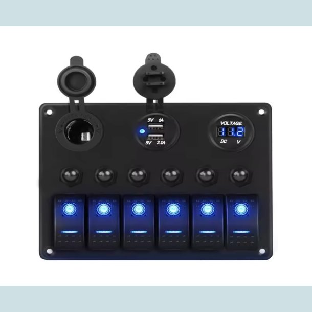 El Panel 12/24V  6 kontakter/USB/Voltmeter