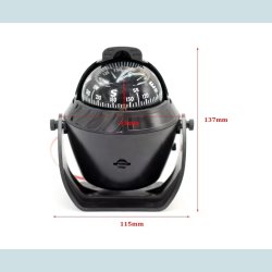 Kompas med lys, Sort, 12V