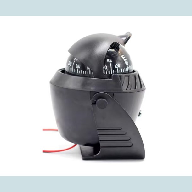 Kompas med lys, Sort, 12V