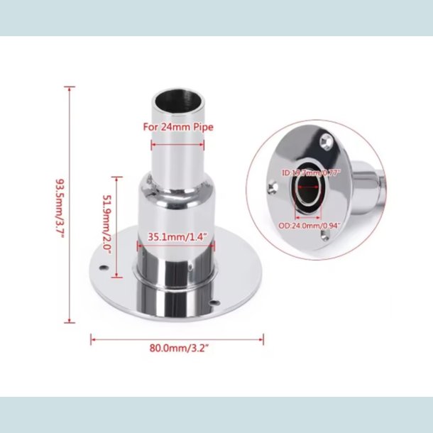 Gennemf�ring / udst�dning 24 mm. Lige  Rustfrit