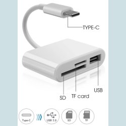 3 i1 USB C til SD/TF-kortlser/USB A  Sort