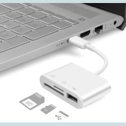 3 i1 USB C til SD/TF-kortlser/USB A  Hvid