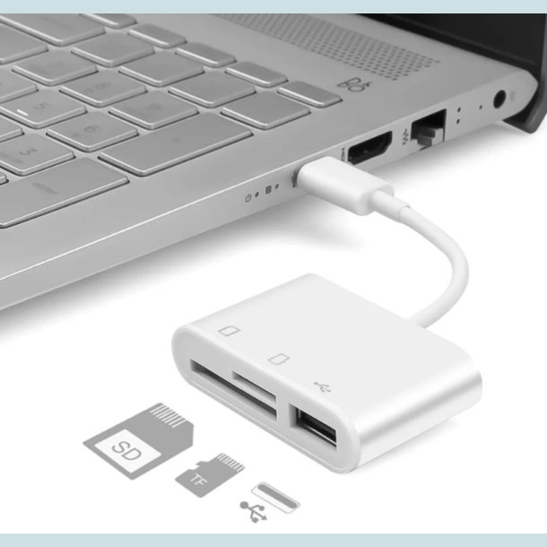 3 i1 USB C til SD/TF-kortlser/USB A  Hvid