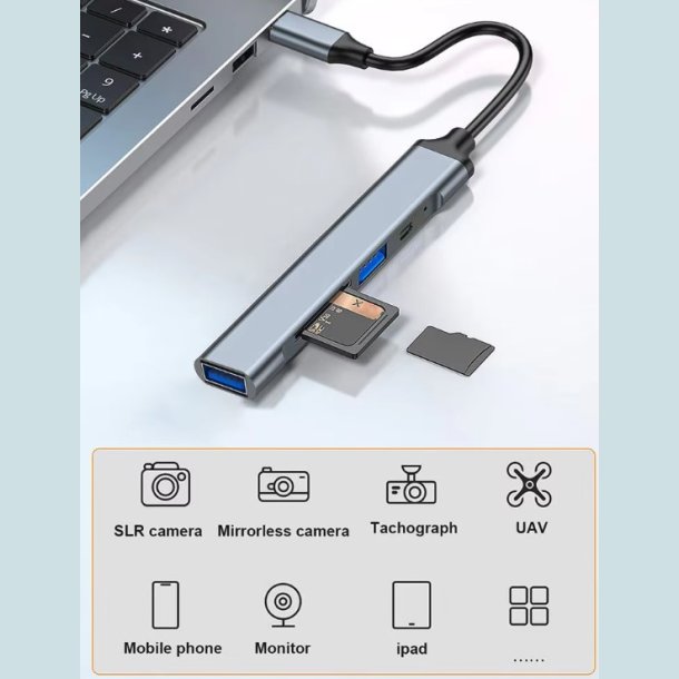 5 i1 USB C til SD/TF-kortlser/USB A  Gr