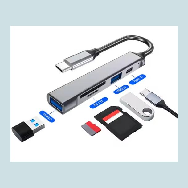 5 i1 USB C til SD/TF-kortlser/USB A  Gr