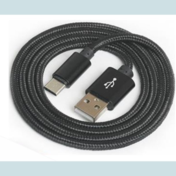 USB-C 3M. Sort. Flettet   USB A Hun til