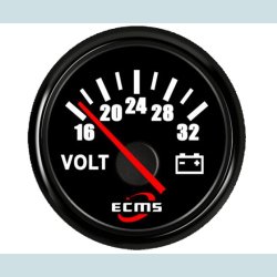 Voltmeter 16-32 V, 52 mm. Sort/Sort  ECMS