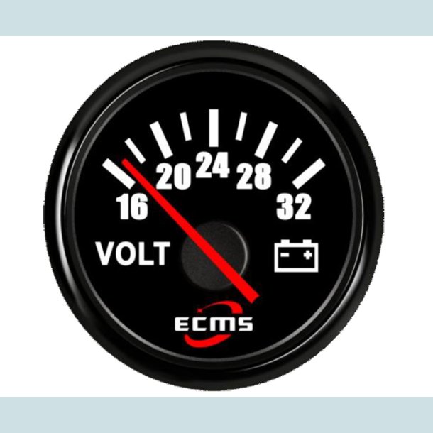 Voltmeter 16-32 V, 52 mm. Sort/Sort  ECMS