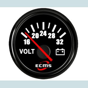 Voltmeter 16-32 V, 52 mm. Sort/Sort  ECMS