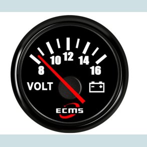Voltmeter 8-16 V, 52 mm. Sort/Sort  ECMS