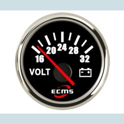 Voltmeter 16-32 V, 52 mm. Volt. Sort/Slv  ECMS