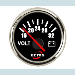 Voltmeter 16-32 V, 52 mm. Volt. Sort/S�lv  ECMS