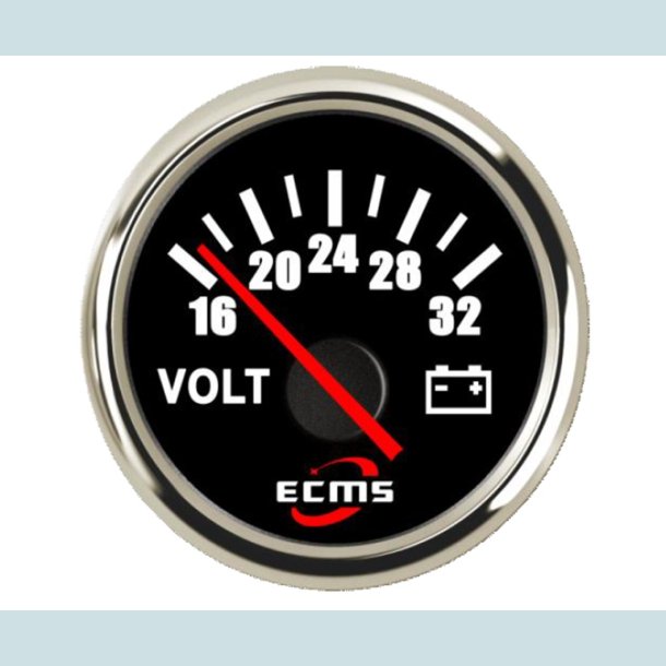 Voltmeter 16-32 V, 52 mm. Volt. Sort/S�lv  ECMS